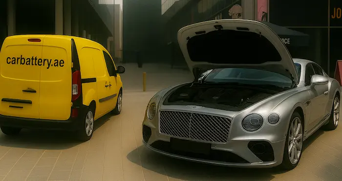 Technician performing Bentley battery replacement and diagnostic service