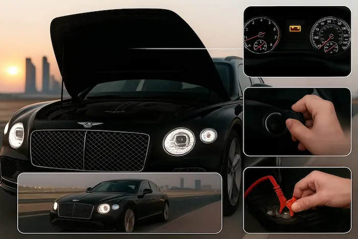 Bentley dashboard showing a battery warning indicator