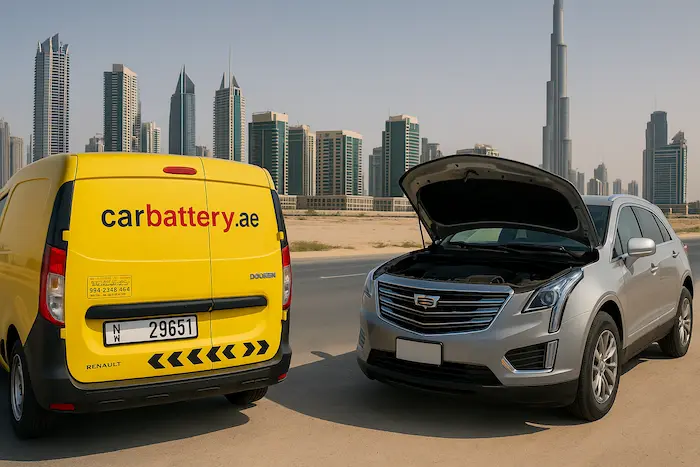 Technician providing mobile car battery replacement at customer’s location