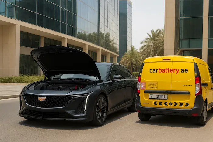 Mechanic checking a healthy Cadillac car battery