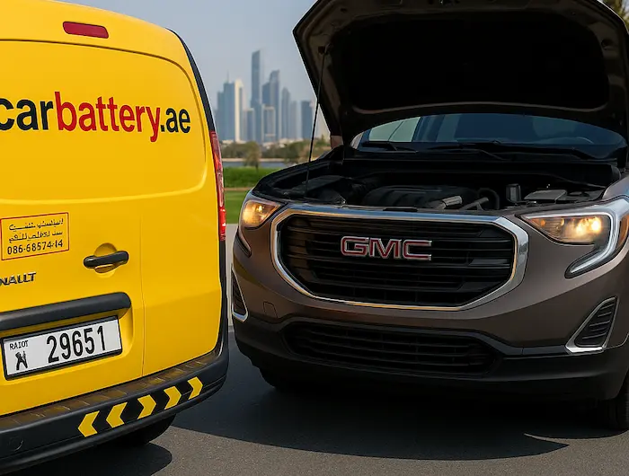 Car dashboard showing a battery warning light indicator