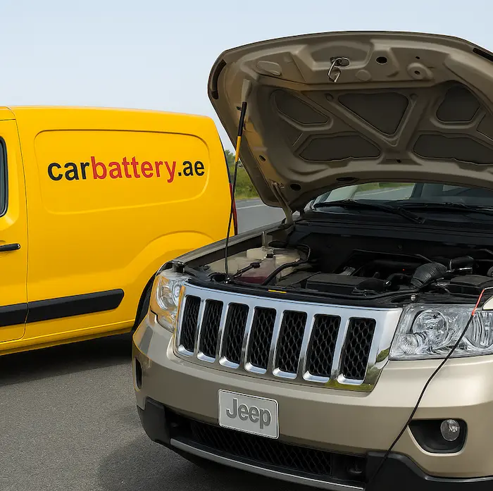 Car dashboard displaying a battery warning light indicator