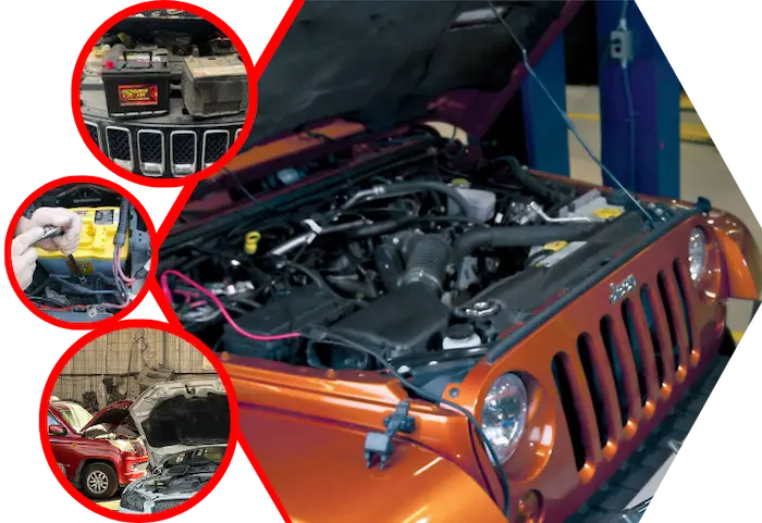 Technician replacing a Jeep car battery at a customer’s location in Dubai
