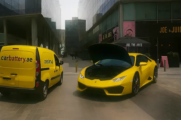 Technician providing mobile car battery service at customer’s location