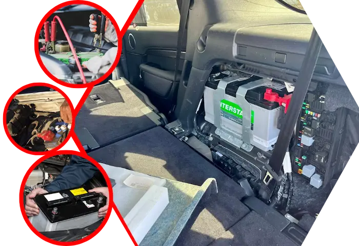 Front-/side view of a Range Rover SUV in a modern setting