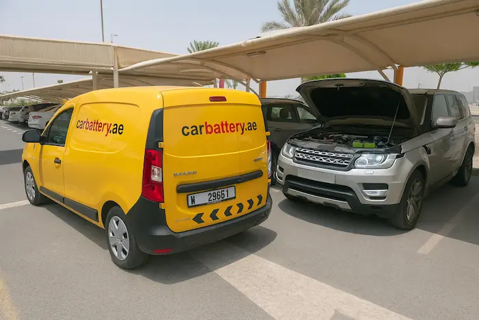 Technician providing mobile car battery replacement at customer’s location