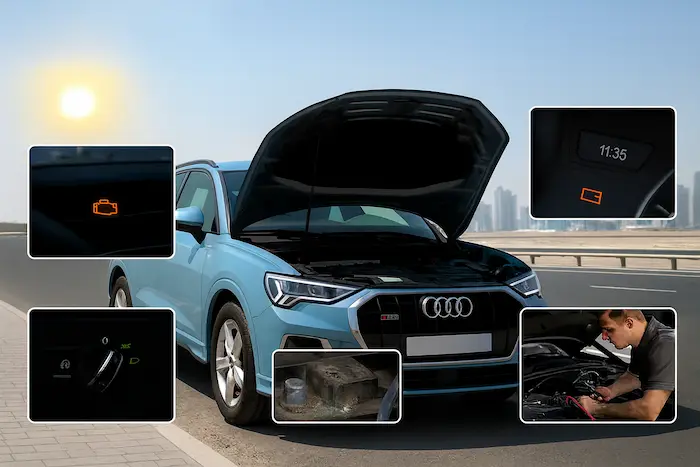 Audi car in motion on open road