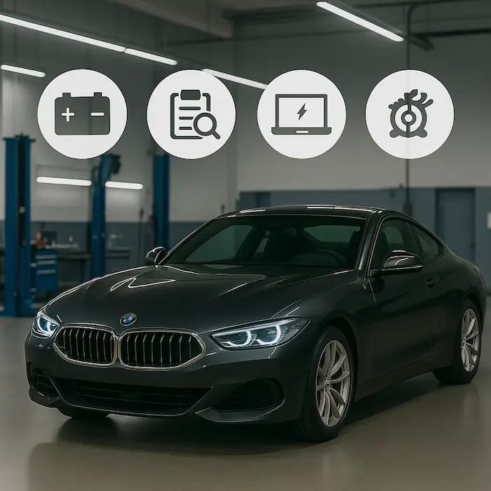 BMW vehicle in motion on open road