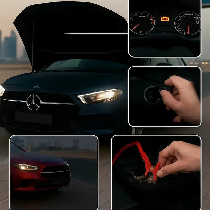 Mercedes-Benz car driving on open road