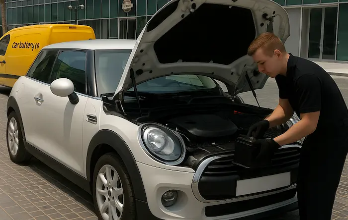 Mobile car service van providing on-site battery assistance